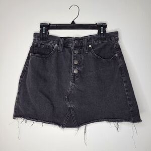 Madewell Rigid A-Line Black Denim Mini Skirt Raw Hem 28